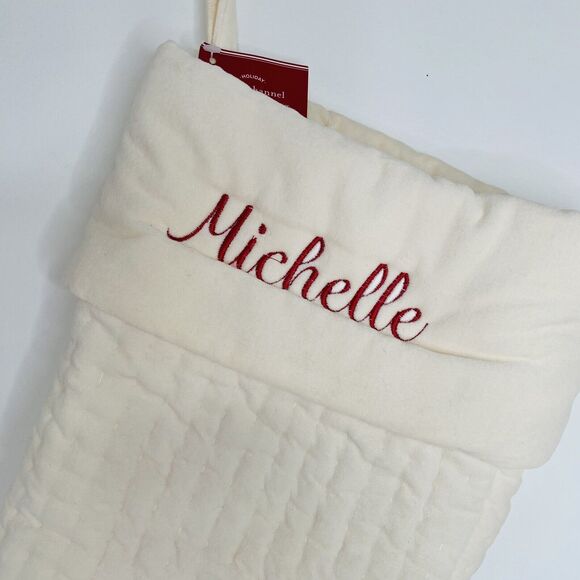 Pottery Barn Channel Quilted Velvet Christmas Ivory Large Stocking "Michelle" - Picture 2 of 11